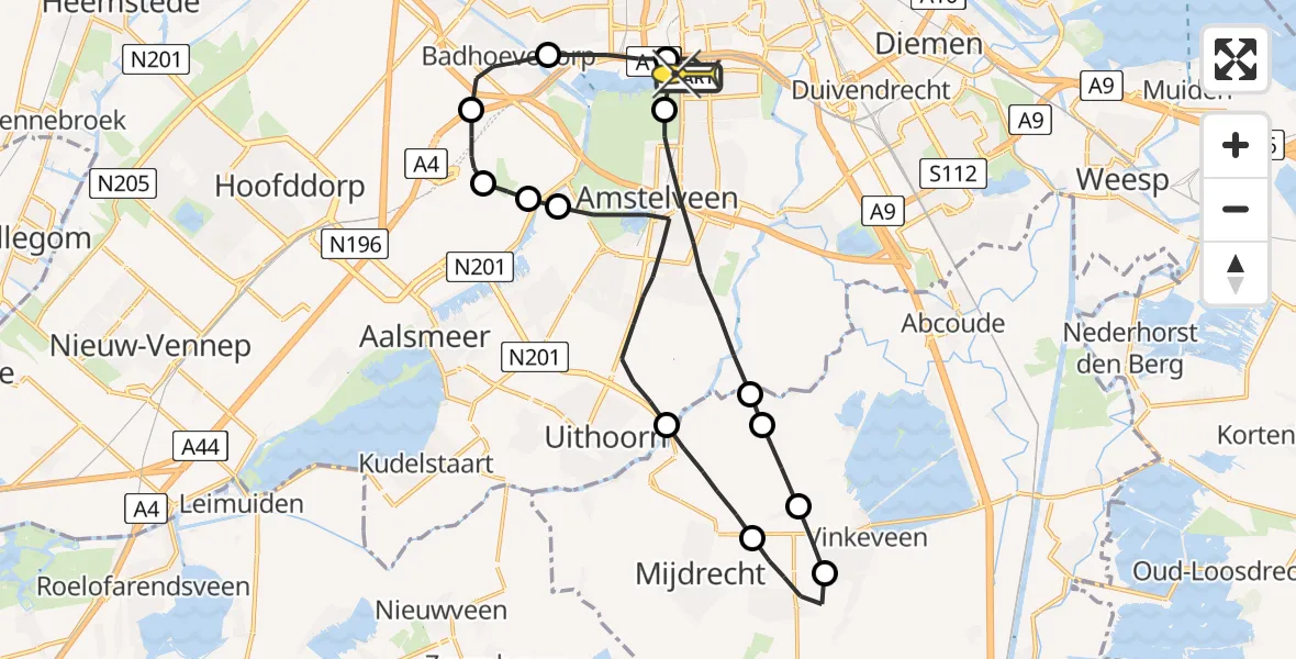 Routekaart van de vlucht: Lifeliner 1 naar VU Medisch Centrum Amsterdam