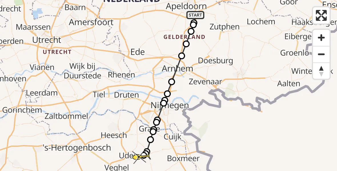 Routekaart van de vlucht: Lifeliner 3 naar Vliegbasis Volkel