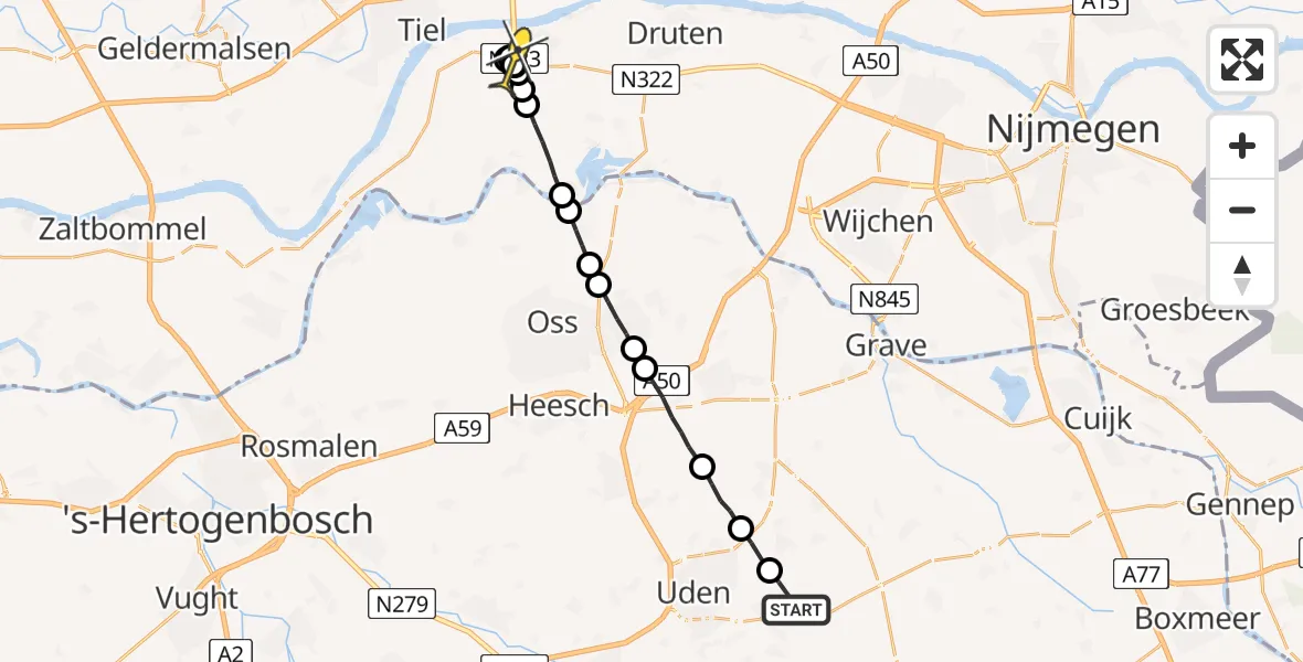 Routekaart van de vlucht: Lifeliner 3 naar Beneden-Leeuwen