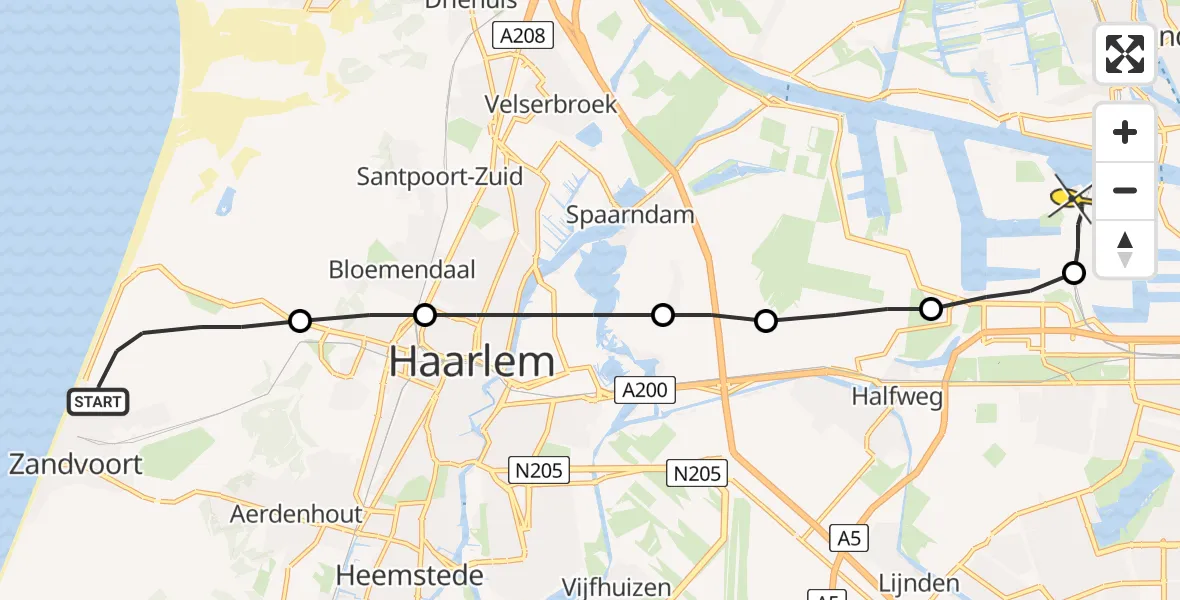 Routekaart van de vlucht: Lifeliner 1 naar Amsterdam Heliport