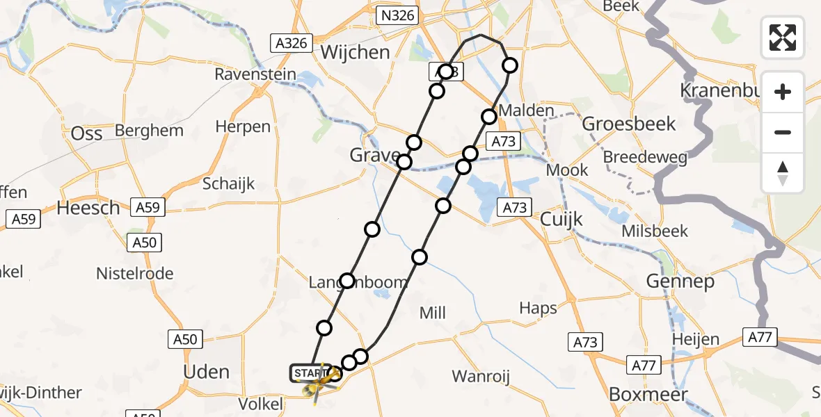 Vluchtroute Traumahelikopter Vliegbasis Volkel - Vliegbasis Volkel, 18 september 2022, 11:00