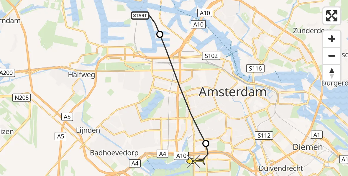 Routekaart van de vlucht: Lifeliner 1 naar VU Medisch Centrum Amsterdam