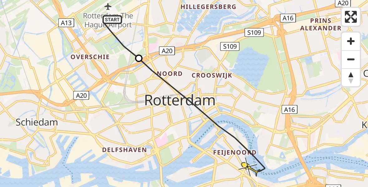 Routekaart van de vlucht: Lifeliner 2 naar Rotterdam