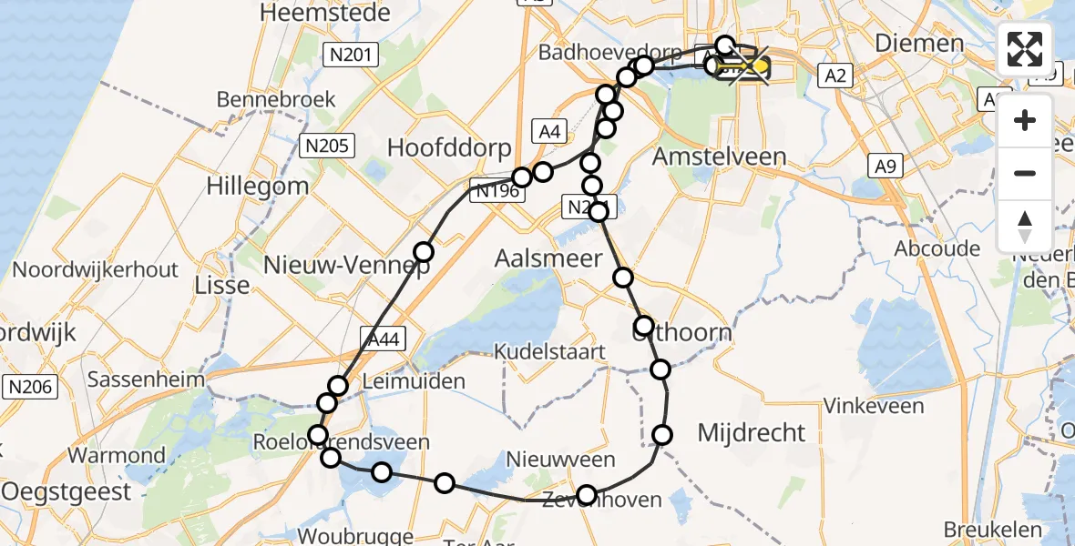 Routekaart van de vlucht: Lifeliner 1 naar VU Medisch Centrum Amsterdam