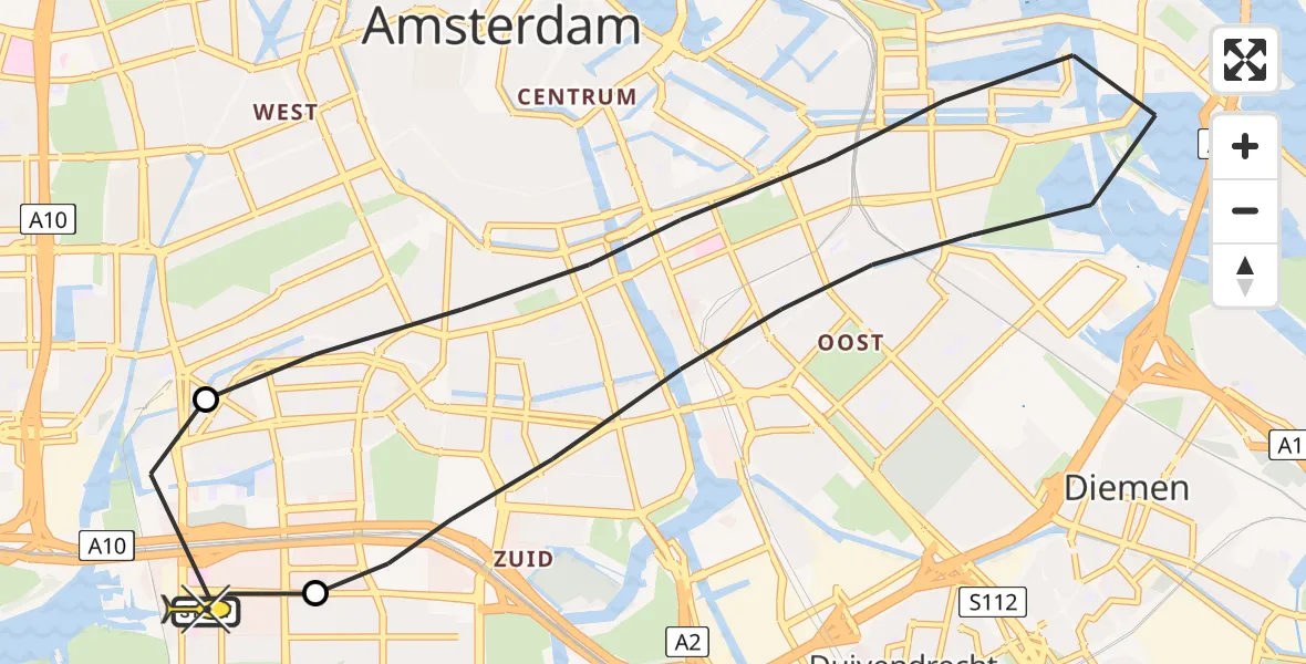 Routekaart van de vlucht: Lifeliner 1 naar VU Medisch Centrum Amsterdam