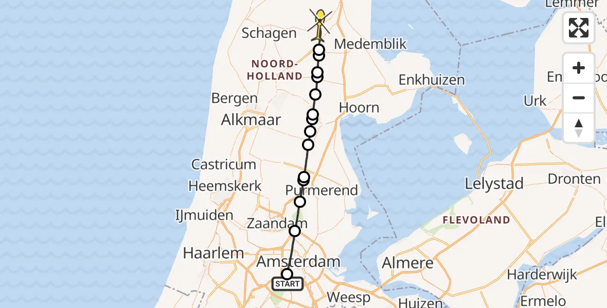 Routekaart van de vlucht: Lifeliner 1 naar Middenmeer