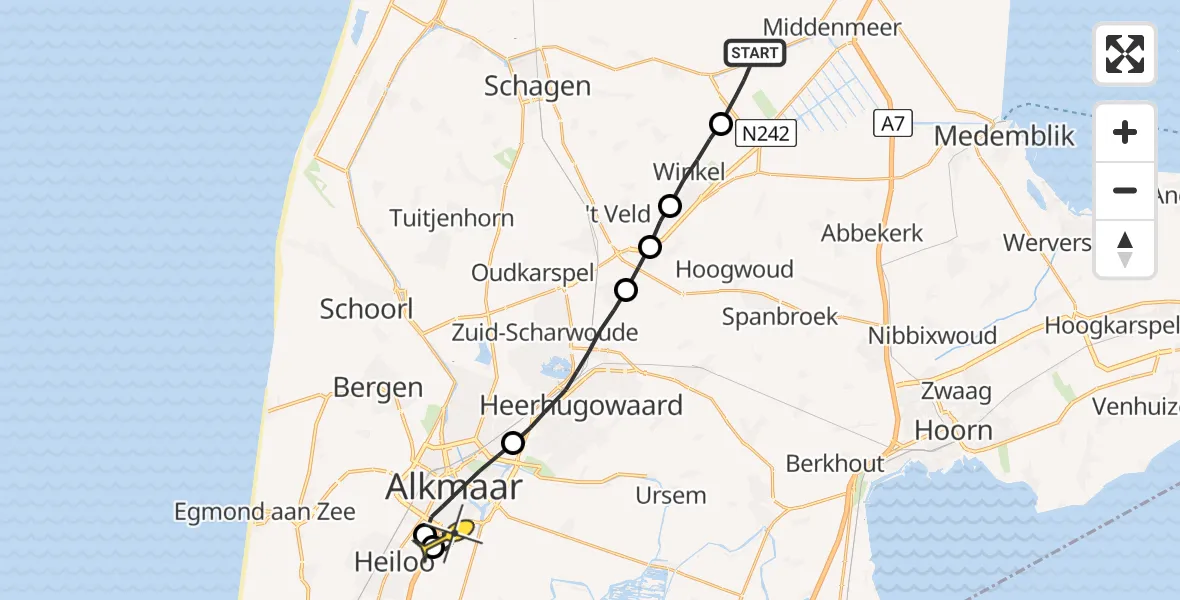 Routekaart van de vlucht: Lifeliner 1 naar Alkmaar