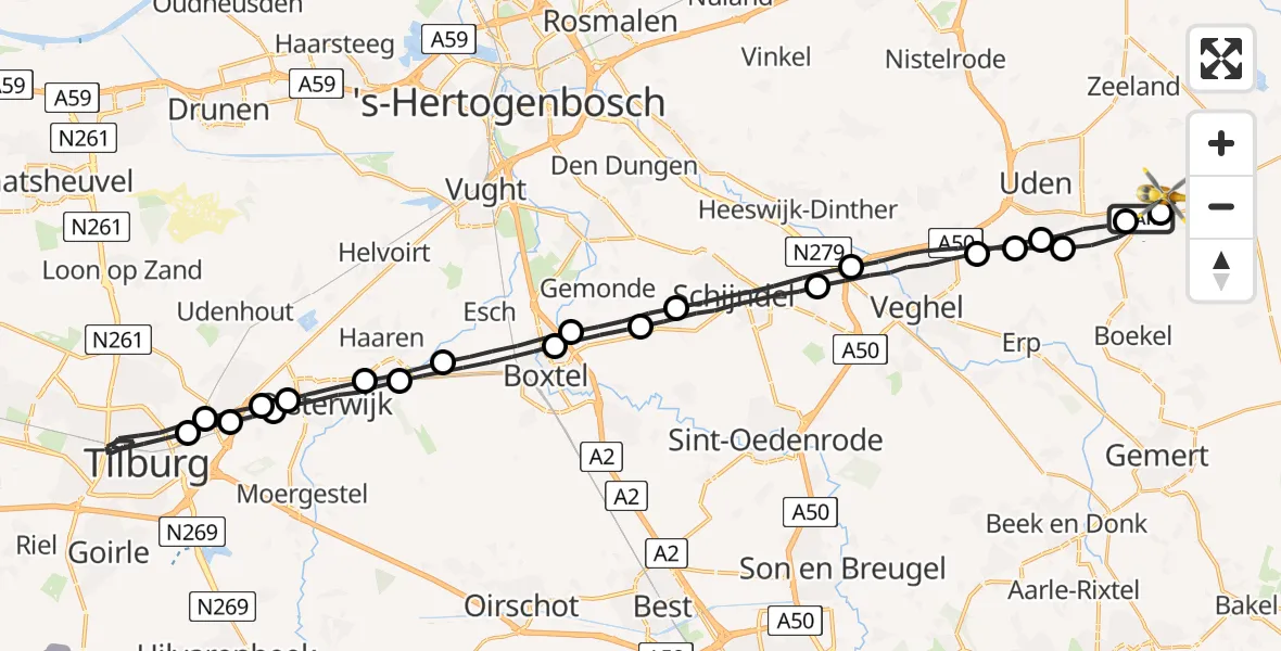 Vluchtroute Traumahelikopter Vliegbasis Volkel - Vliegbasis Volkel, 18 september 2022, 14:48