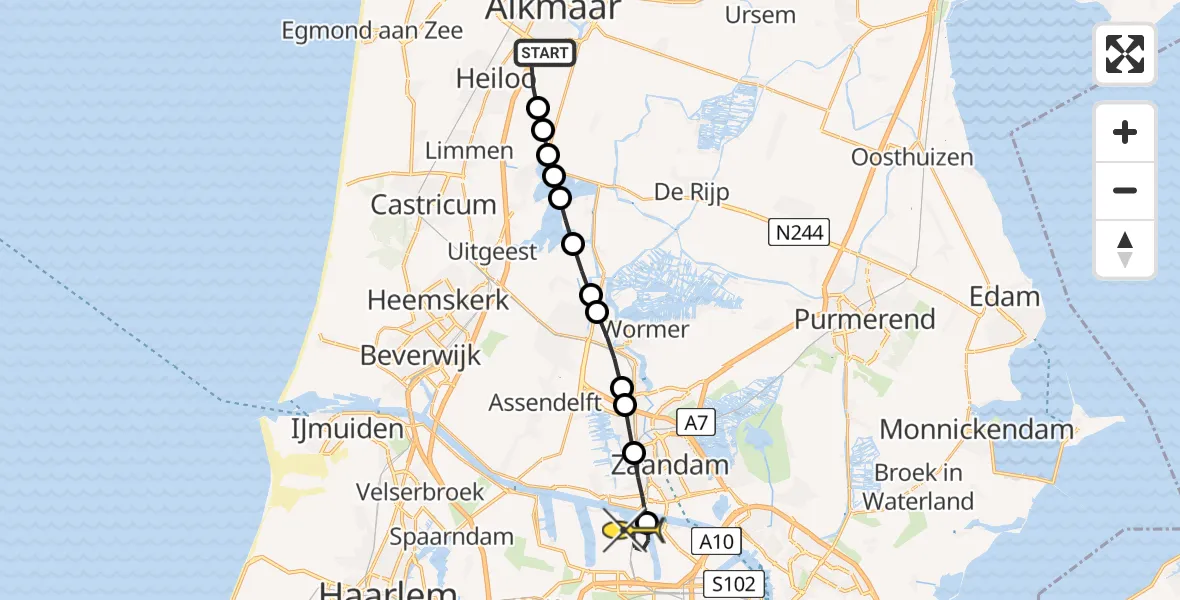 Routekaart van de vlucht: Lifeliner 1 naar Amsterdam Heliport