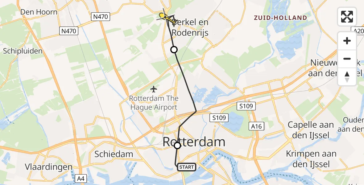 Routekaart van de vlucht: Lifeliner 2 naar Berkel en Rodenrijs