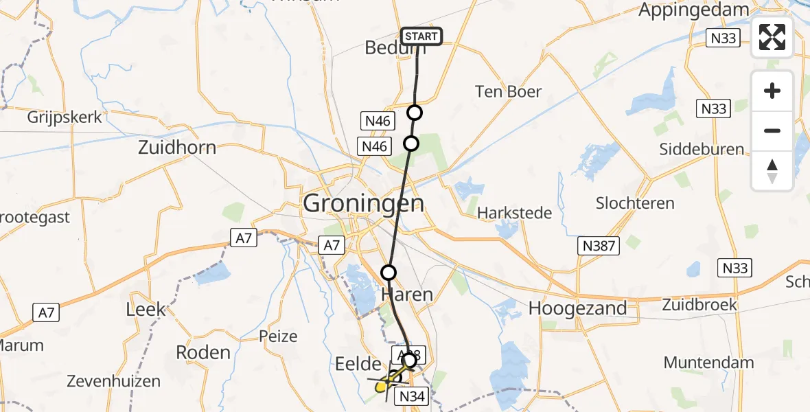 Routekaart van de vlucht: Lifeliner 4 naar Groningen Airport Eelde