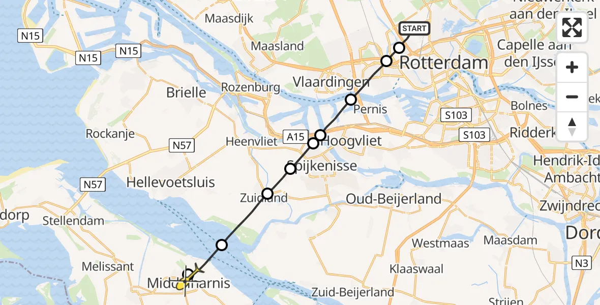 Routekaart van de vlucht: Lifeliner 2 naar Middelharnis