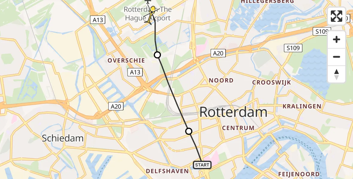 Routekaart van de vlucht: Lifeliner 2 naar Rotterdam The Hague Airport