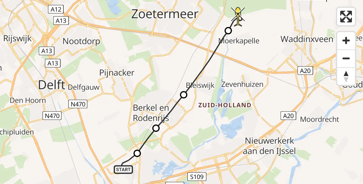 Routekaart van de vlucht: Lifeliner 2 naar Moerkapelle