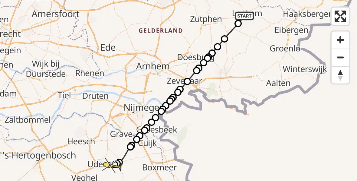 Routekaart van de vlucht: Lifeliner 3 naar Vliegbasis Volkel