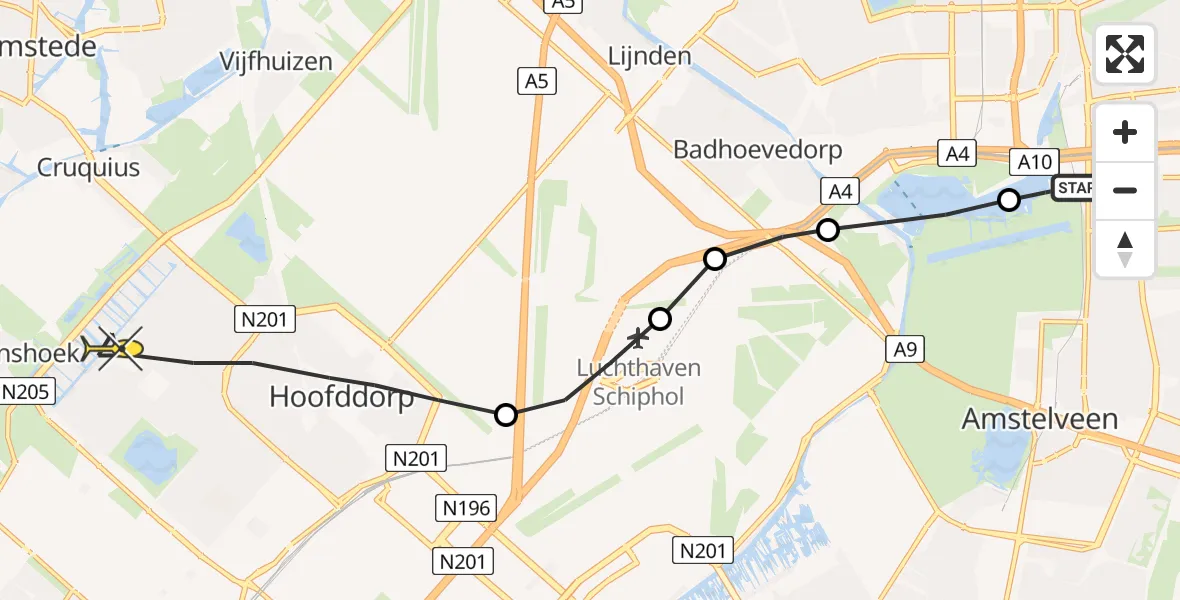 Routekaart van de vlucht: Lifeliner 1 naar Hoofddorp