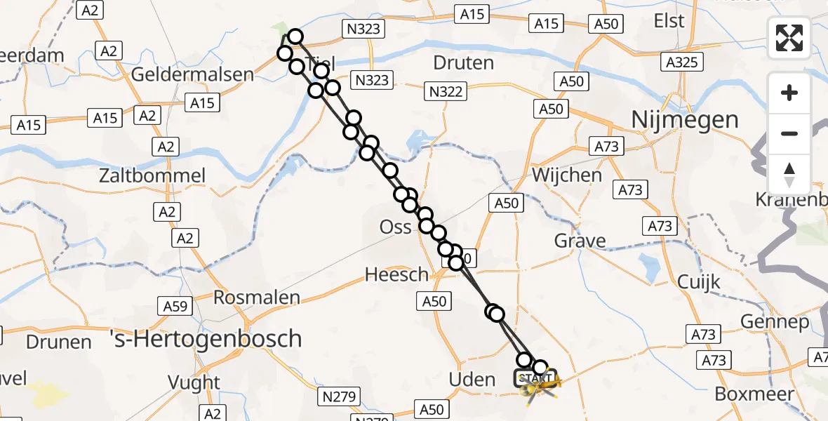 Vluchtroute Traumahelikopter Vliegbasis Volkel - Vliegbasis Volkel, 19 september 2022, 13:40