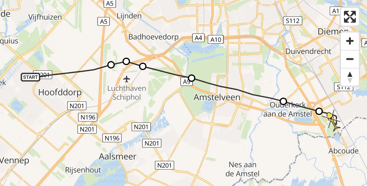 Routekaart van de vlucht: Lifeliner 1 naar Academisch Medisch Centrum (AMC)