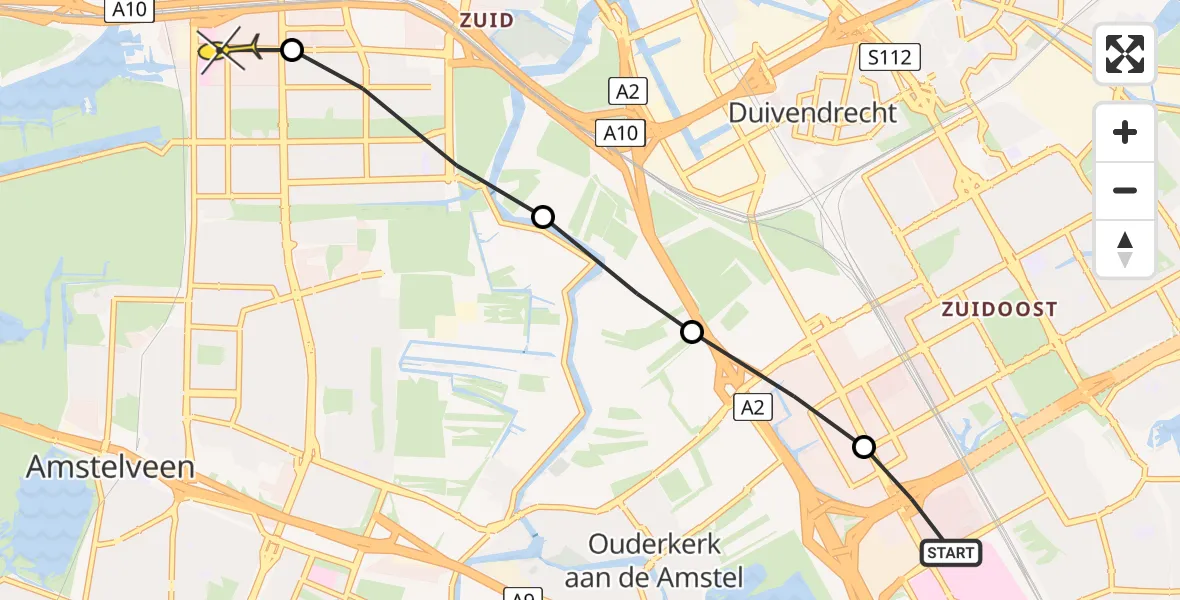 Routekaart van de vlucht: Lifeliner 1 naar VU Medisch Centrum Amsterdam