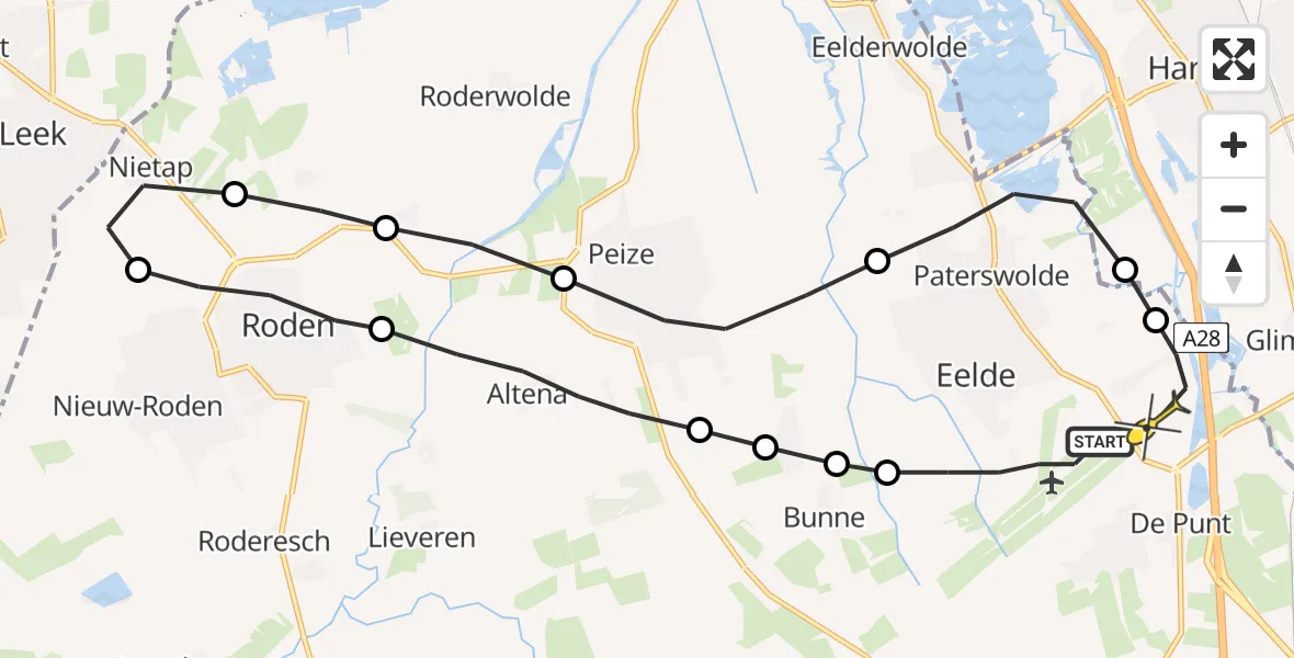 Routekaart van de vlucht: Lifeliner 4 naar Eelde