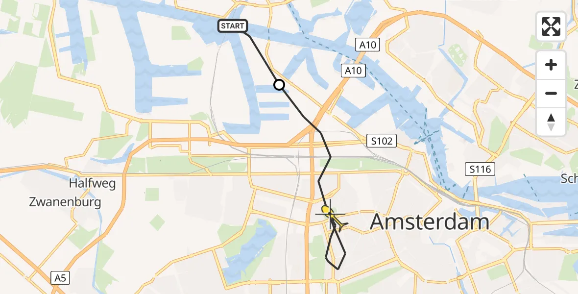 Routekaart van de vlucht: Lifeliner 1 naar Amsterdam