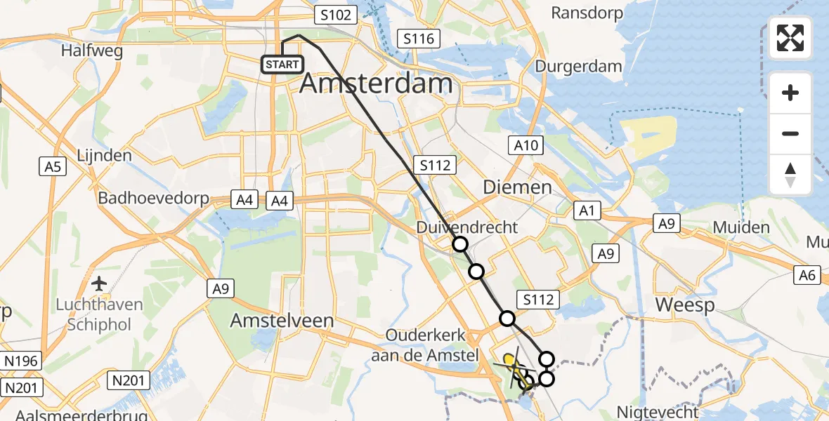 Routekaart van de vlucht: Lifeliner 1 naar Academisch Medisch Centrum (AMC)