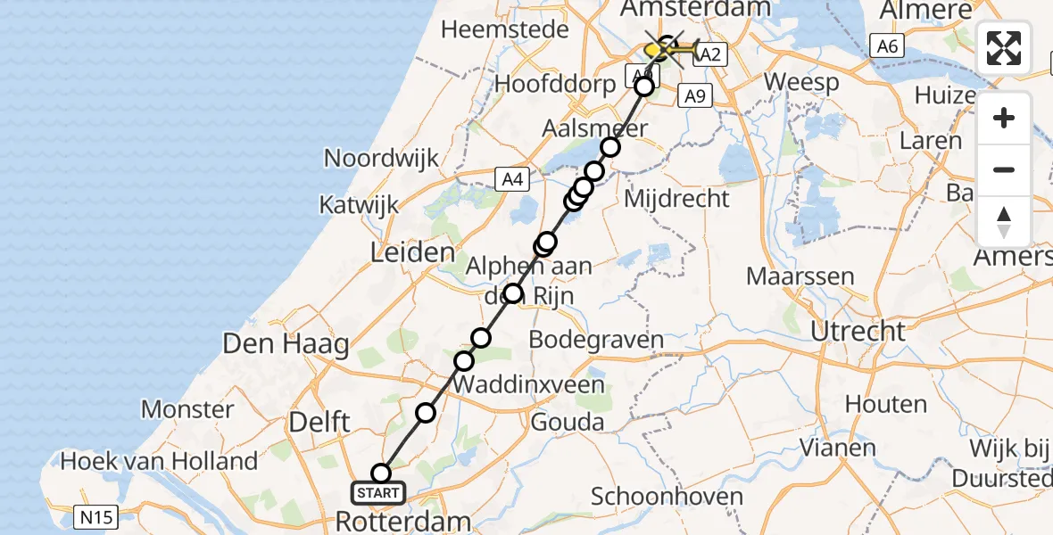 Routekaart van de vlucht: Lifeliner 2 naar VU Medisch Centrum Amsterdam