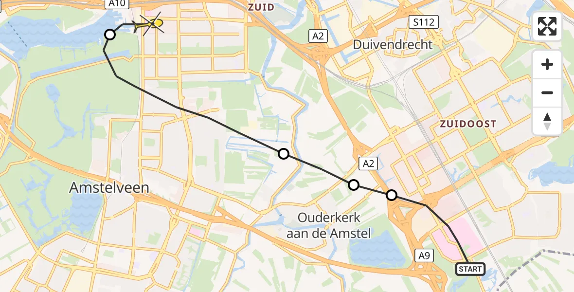 Routekaart van de vlucht: Lifeliner 1 naar VU Medisch Centrum Amsterdam