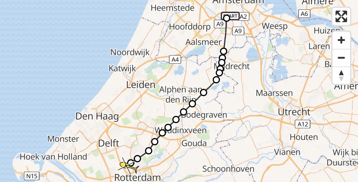Routekaart van de vlucht: Lifeliner 2 naar Rotterdam The Hague Airport