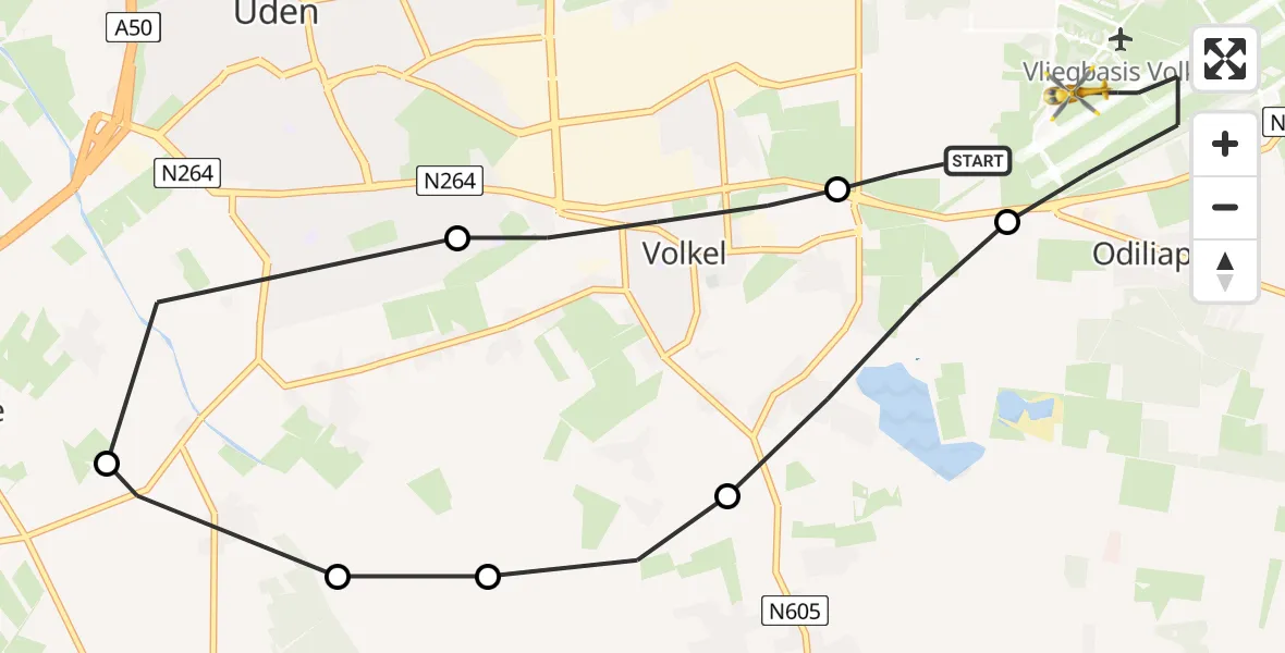 Vluchtroute Traumahelikopter Vliegbasis Volkel - Vliegbasis Volkel, 19 september 2022, 20:50