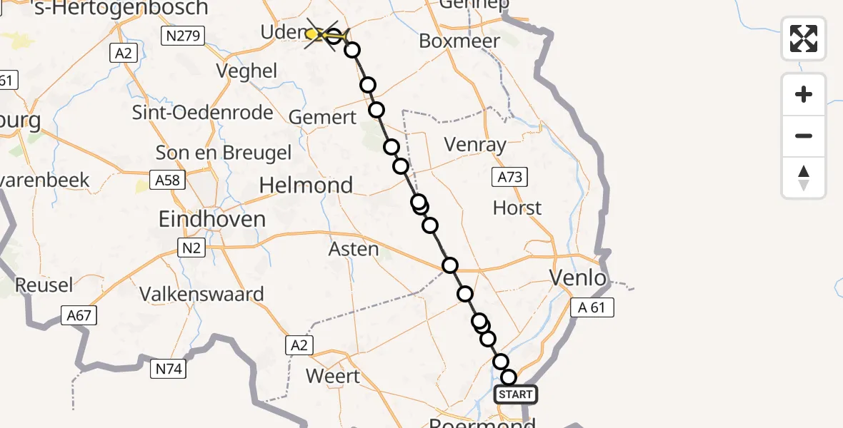 Routekaart van de vlucht: Lifeliner 3 naar Vliegbasis Volkel