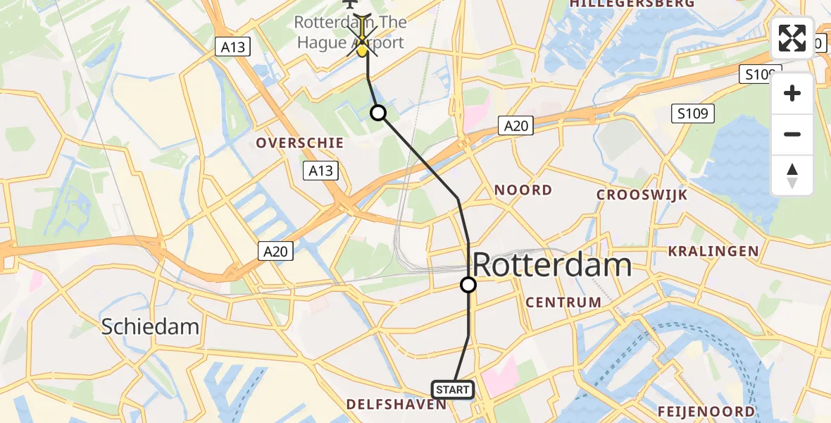 Routekaart van de vlucht: Lifeliner 2 naar Rotterdam The Hague Airport