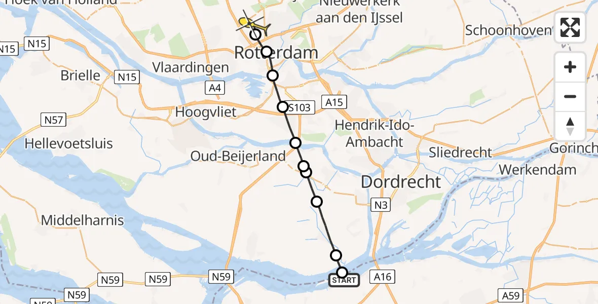 Routekaart van de vlucht: Lifeliner 2 naar Rotterdam The Hague Airport