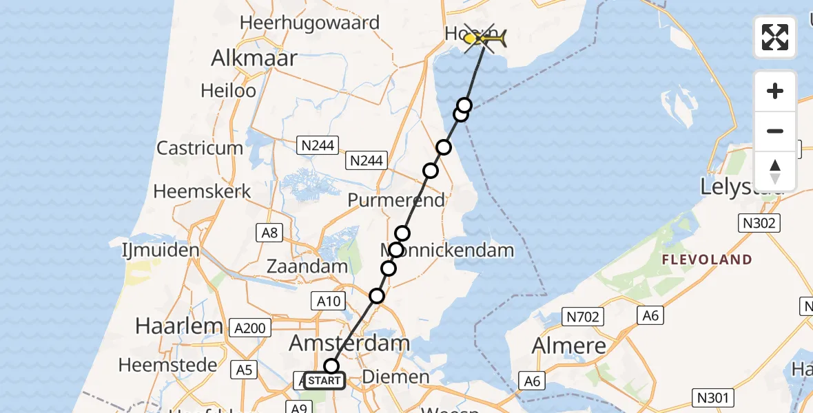 Routekaart van de vlucht: Lifeliner 1 naar Hoorn