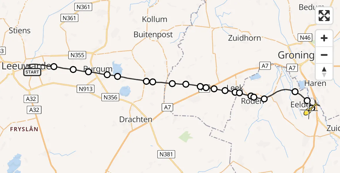 Routekaart van de vlucht: Lifeliner 4 naar Groningen Airport Eelde