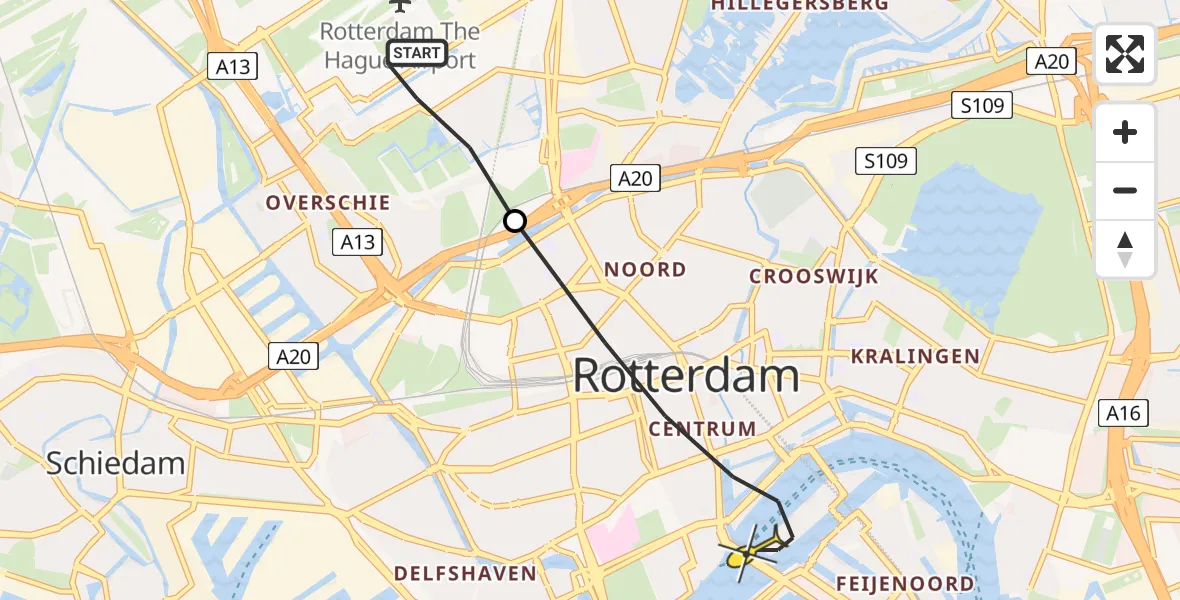 Routekaart van de vlucht: Lifeliner 2 naar Rotterdam