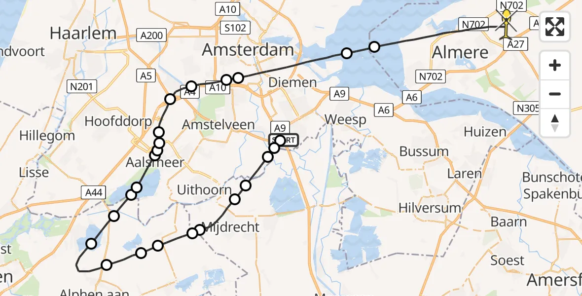 Routekaart van de vlucht: Lifeliner 1 naar Almere