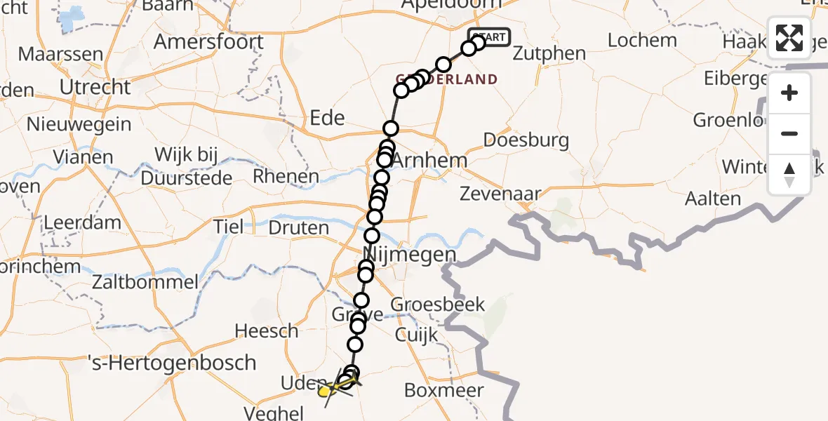 Routekaart van de vlucht: Lifeliner 3 naar Vliegbasis Volkel