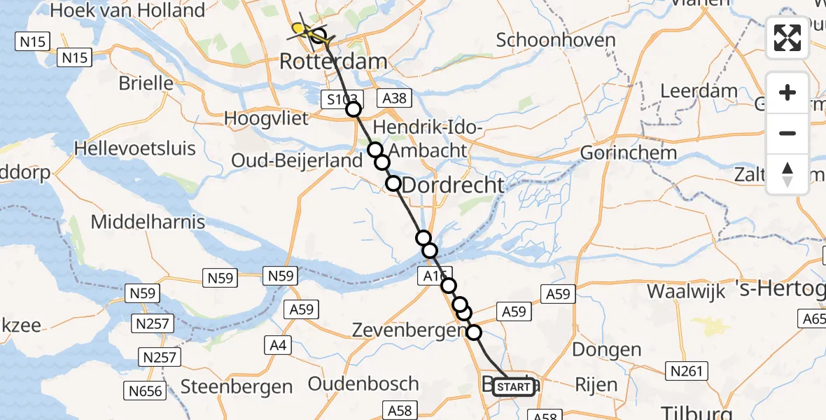 Routekaart van de vlucht: Lifeliner 2 naar Rotterdam The Hague Airport