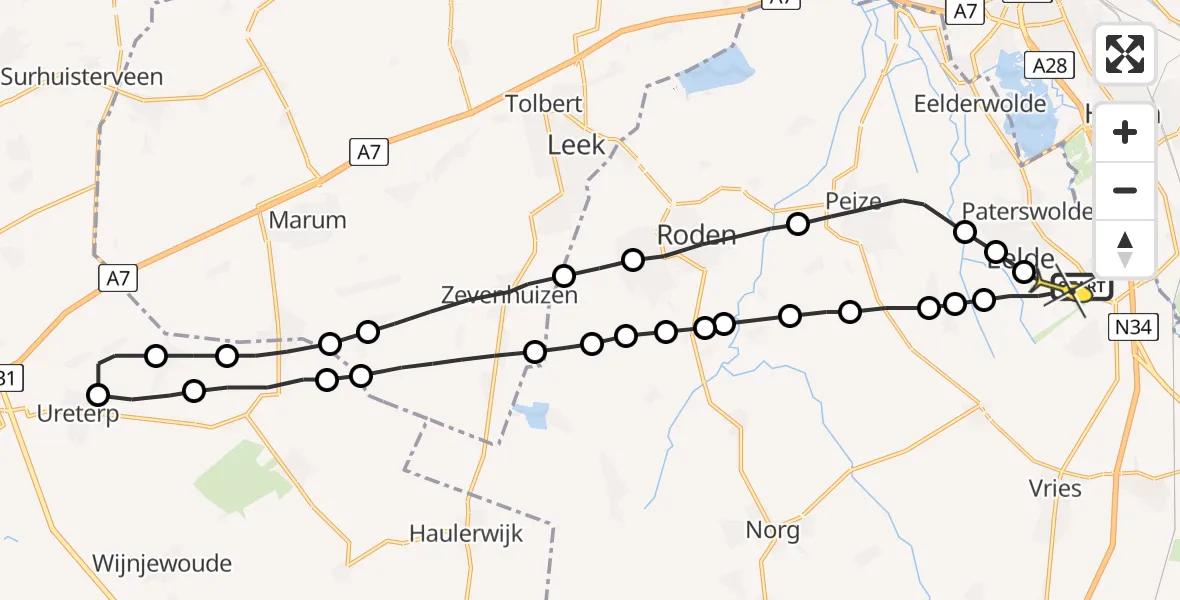 Routekaart van de vlucht: Lifeliner 4 naar Groningen Airport Eelde