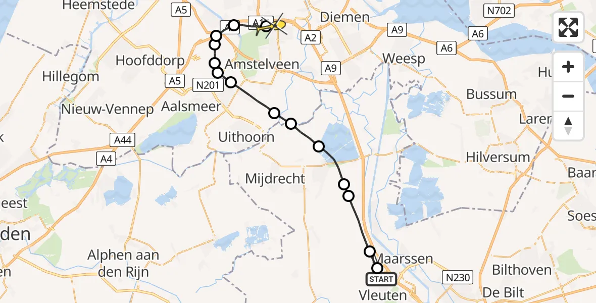 Routekaart van de vlucht: Lifeliner 1 naar VU Medisch Centrum Amsterdam