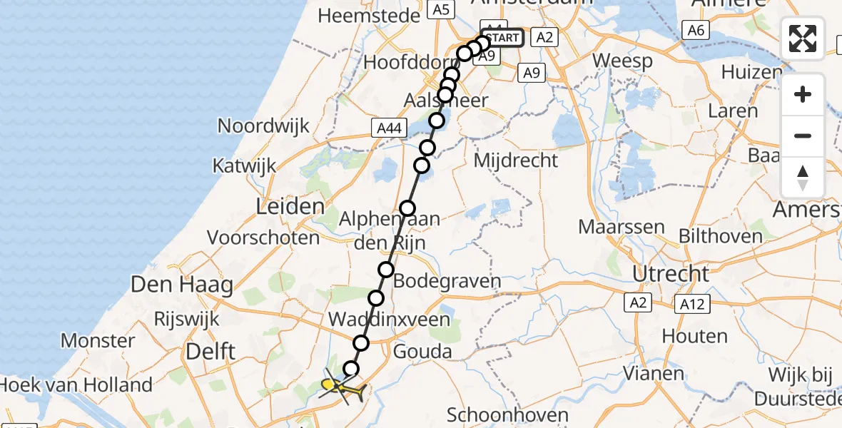 Routekaart van de vlucht: Lifeliner 1 naar Rotterdam