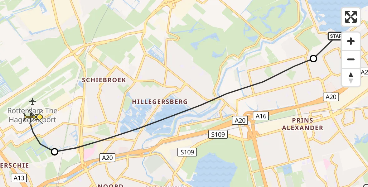 Routekaart van de vlucht: Lifeliner 1 naar Rotterdam The Hague Airport