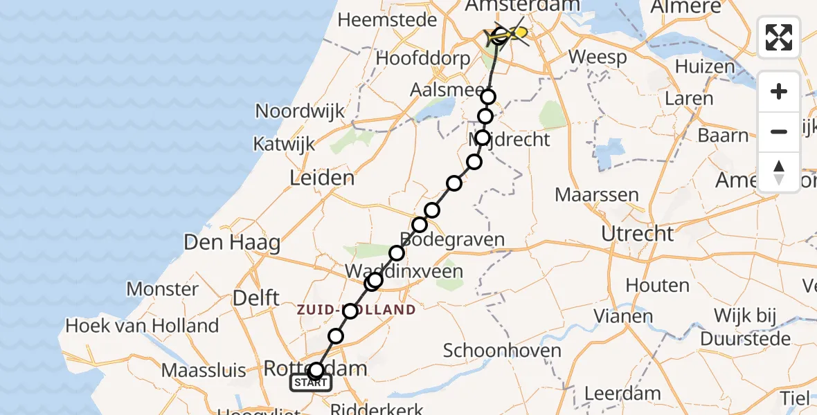 Routekaart van de vlucht: Lifeliner 1 naar VU Medisch Centrum Amsterdam