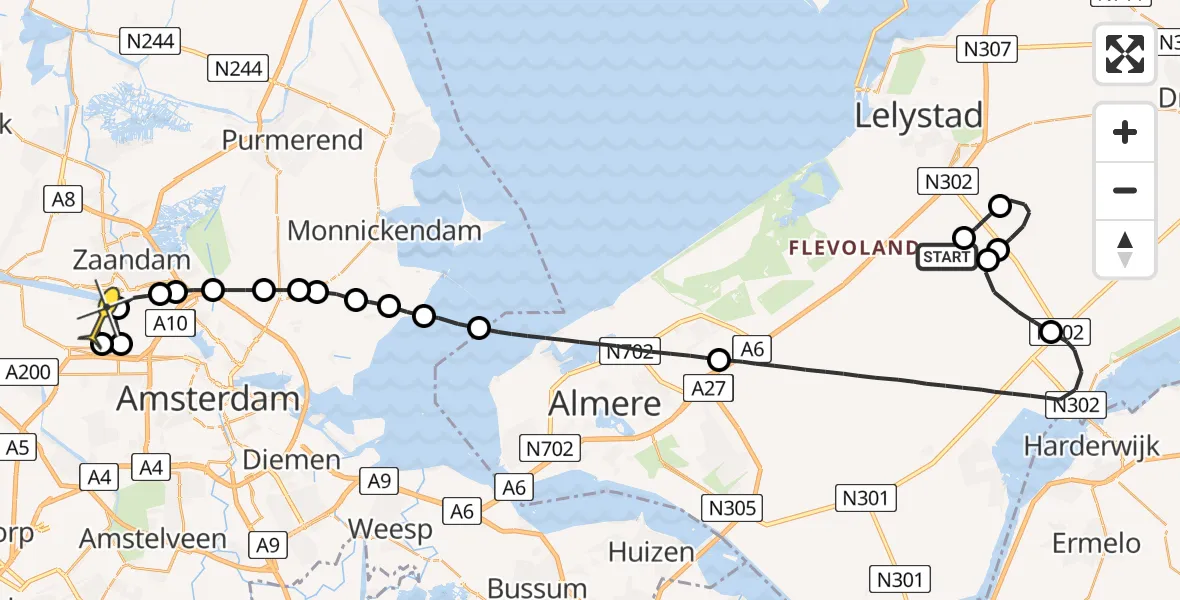 Routekaart van de vlucht: Traumaheli naar Amsterdam Heliport