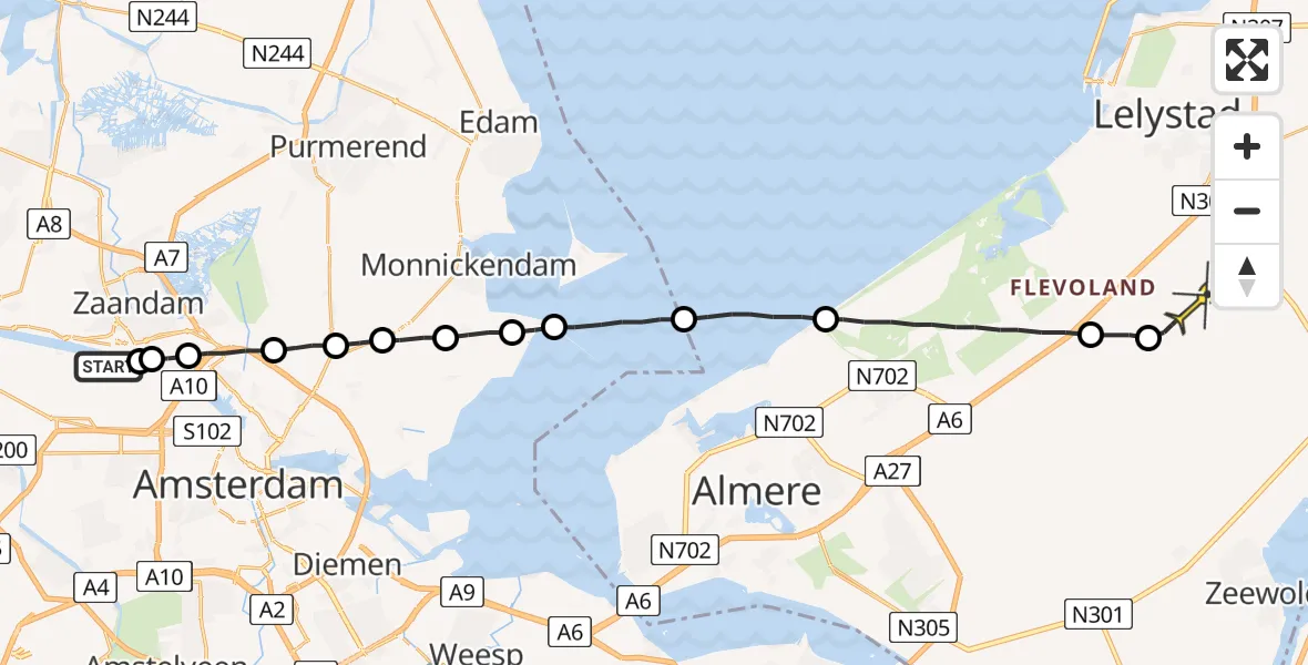 Routekaart van de vlucht: Traumaheli naar Lelystad