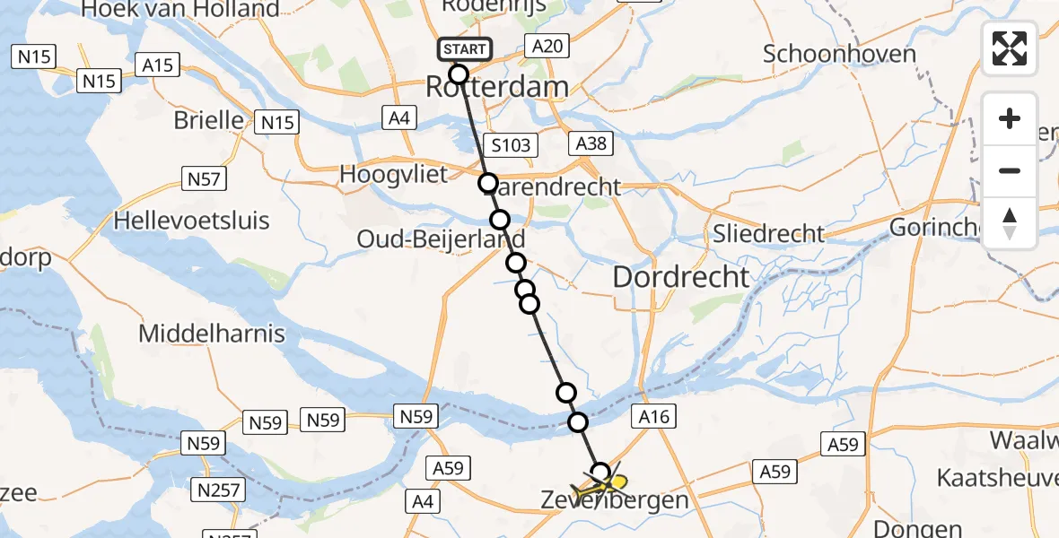 Routekaart van de vlucht: Lifeliner 2 naar Zevenbergen