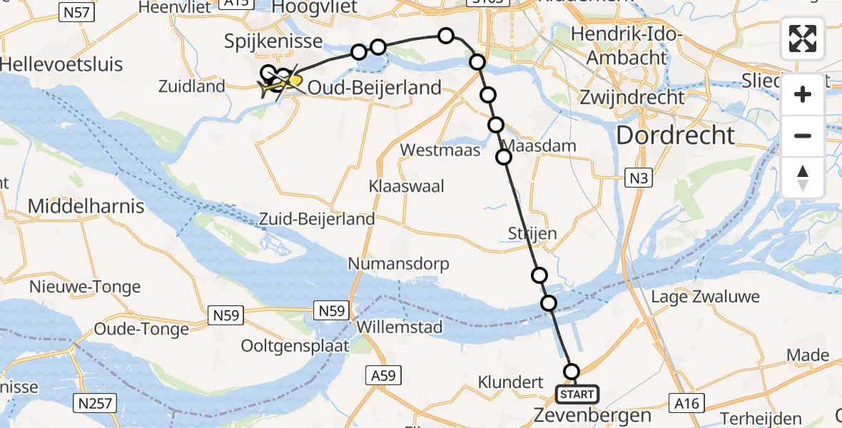 Routekaart van de vlucht: Lifeliner 2 naar Hekelingen