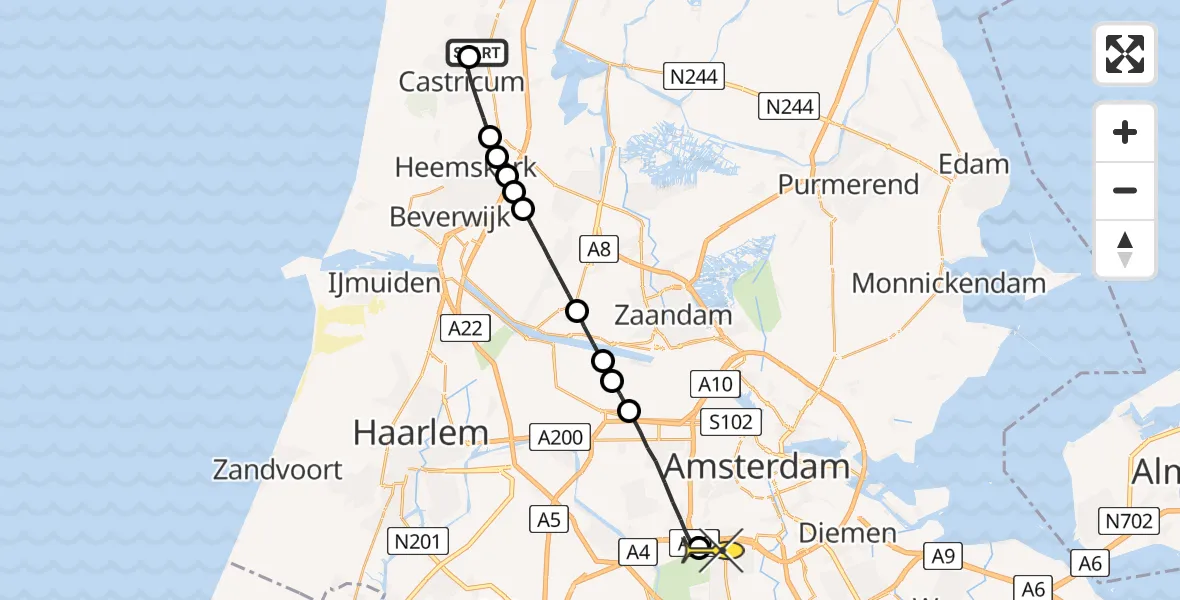 Routekaart van de vlucht: Lifeliner 1 naar VU Medisch Centrum Amsterdam