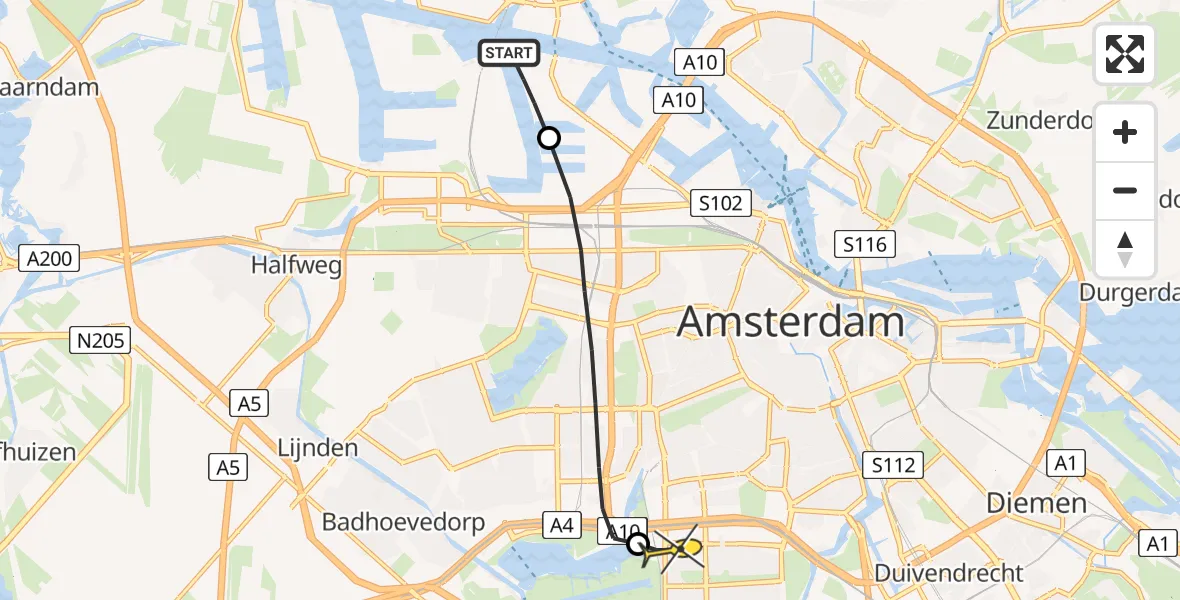 Routekaart van de vlucht: Lifeliner 1 naar VU Medisch Centrum Amsterdam